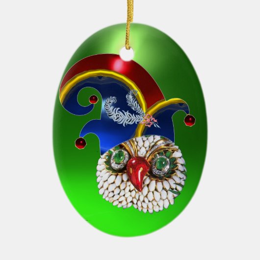 JEWEL OWL EN ELF PET MET DIAMONDVEREN KERAMISCH ORNAMENT (Voorkant)