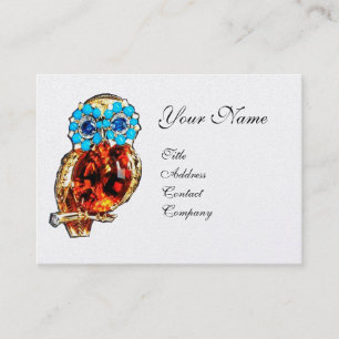 JEWEL OWL, Gold, Blue Turquase, Topaz White Pearl Visitekaartje