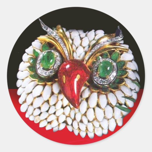 JEWEL OWL Gold, Green Emerald, opale Ronde Sticker (Voorkant)