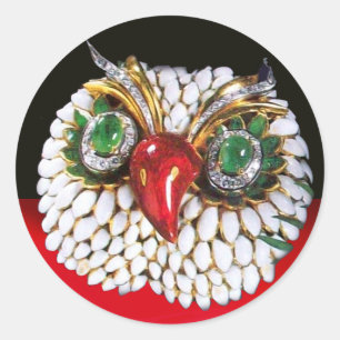 JEWEL OWL Gold, Green Emerald, opale Ronde Sticker