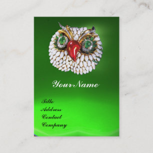 JEWEL OWL, Gold, Green Emerald, zwarte witte parel Visitekaartje