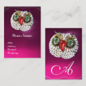 JEWEL OWL , Goud, Groene Smaragd Fuchsia witte par Visitekaartje (Voorkant / Achterkant)