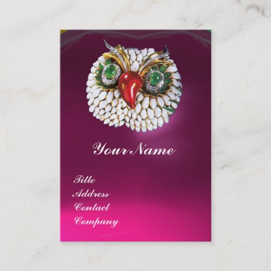 JEWEL OWL , Goud, Groene Smaragd Fuchsia witte par Visitekaartje (Voorkant)