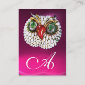 JEWEL OWL , Goud, Groene Smaragd Fuchsia witte par Visitekaartje (Achterkant)
