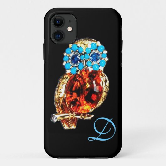 JEWEL OWL MONOGRAM Gold, Blue Turquase Topaz Case-Mate iPhone Case (Achterkant)