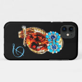 JEWEL OWL MONOGRAM Gold, Blue Turquase Topaz Case-Mate iPhone Case (Achterkant (horizontaal))