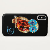 JEWEL OWL MONOGRAM Gold, Blue Turquase Topaz Case-Mate iPhone Case (Achterkant (horizontaal))