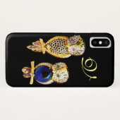 JEWEL OWLS, Gold, Blue Sapphire, Black Case-Mate iPhone Case (Achterkant (horizontaal))