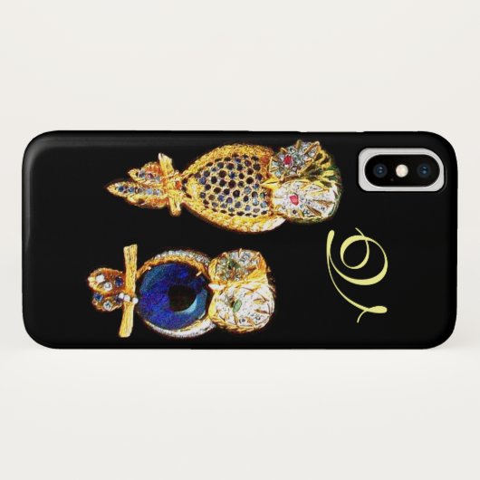 JEWEL OWLS, Gold, Blue Sapphire, Black Case-Mate iPhone Case (Achterkant (horizontaal))