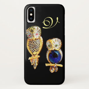 JEWEL OWLS, Gold, Blue Sapphire, Black iPhone X Hoesje