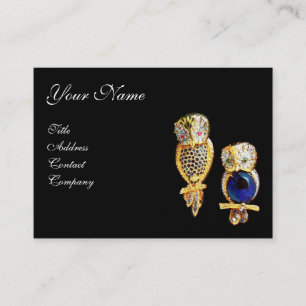 JEWEL OWLS, Gold, Blue Sapphire, Topaz White Pearl Visitekaartje