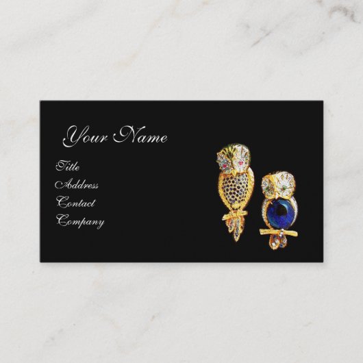 JEWEL OWLS, Gold, Blue Sapphire, Topaz White Pearl Visitekaartje (Voorkant)