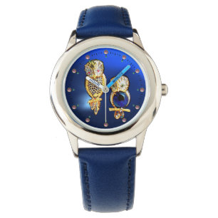 JEWEL OWLS IN BLAUW HORLOGE