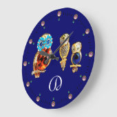 JEWEL OWLS Monogram Gold, Blue Turquase topaz Grote Klok (Hoek)