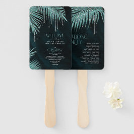 Jewel Palm Leaf Ceremony Program Blauwgroen ID830 Handwaaier