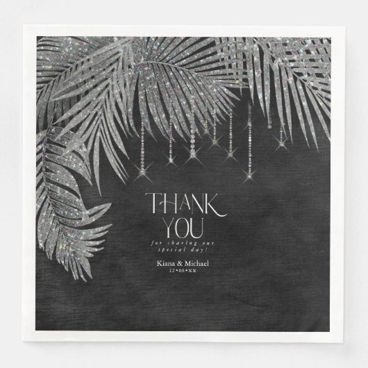 Jewel Palm Leaf Hartelijk dank Silver ID830 Servet (Voorkant)