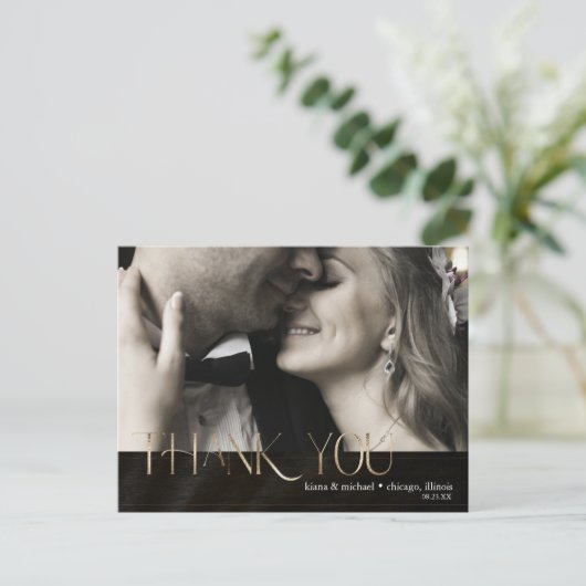 Jewel Palm Leaf Wedding Bedankt Gold ID830 Aankondigingskaart (Staand voorkant)