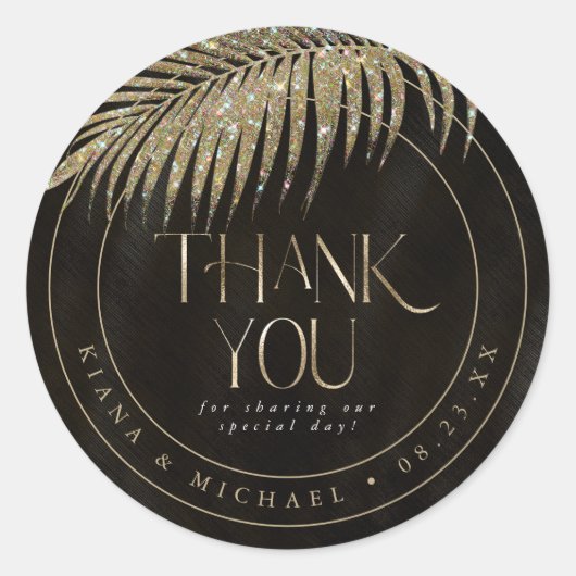 Jewel Palm Leaf Wedding Bedankt Gold ID830 Ronde Sticker (Voorkant)
