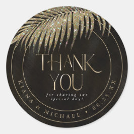 Jewel Palm Leaf Wedding Bedankt Gold ID830 Ronde Sticker