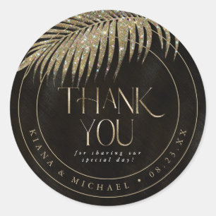 Jewel Palm Leaf Wedding Bedankt Gold ID830 Ronde Sticker