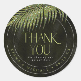 Jewel Palm Leaf Wedding Bedankt Green ID830 Ronde Sticker