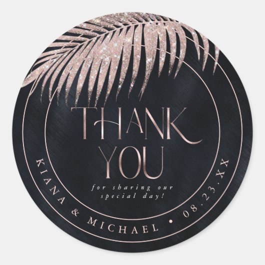 Jewel Palm Leaf Wedding Bedankt Roos Gold ID830 Ronde Sticker (Voorkant)