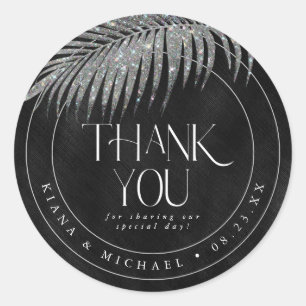 Jewel Palm Leaf Wedding Bedankt Silver ID830 Ronde Sticker
