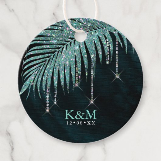 Jewel Palm Leaf Wedding Blauwgroen ID830 Bedankjes Labels (Voorkant)