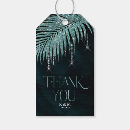 Jewel Palm Leaf Wedding Blauwgroen ID830 Cadeaulabel (Voorkant)
