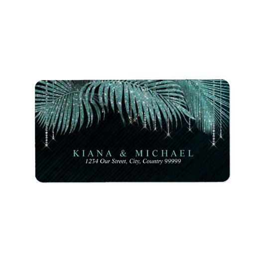 Jewel Palm Leaf Wedding Blauwgroen ID830 Etiket (Voorkant)