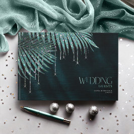 Jewel Palm Leaf Wedding Blauwgroen ID830 Gastenboek