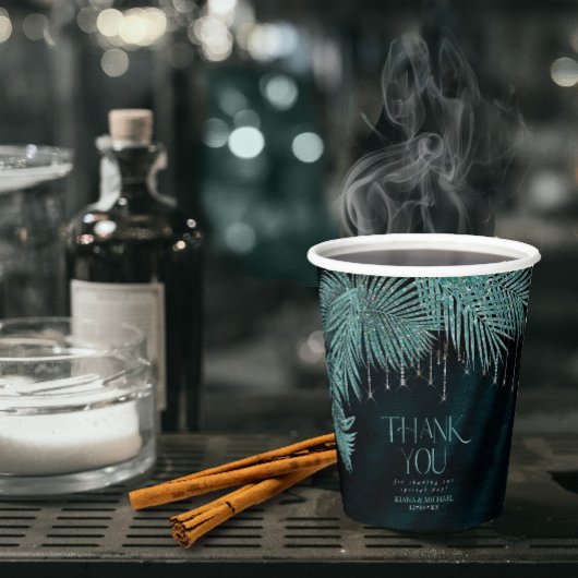 Jewel Palm Leaf Wedding Blauwgroen ID830 Papieren Bekers