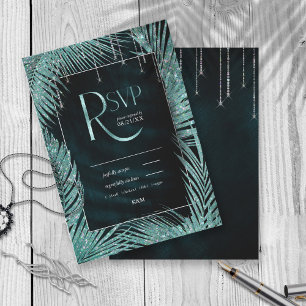 Jewel Palm Leaf Wedding Blauwgroen ID830 RSVP Kaartje