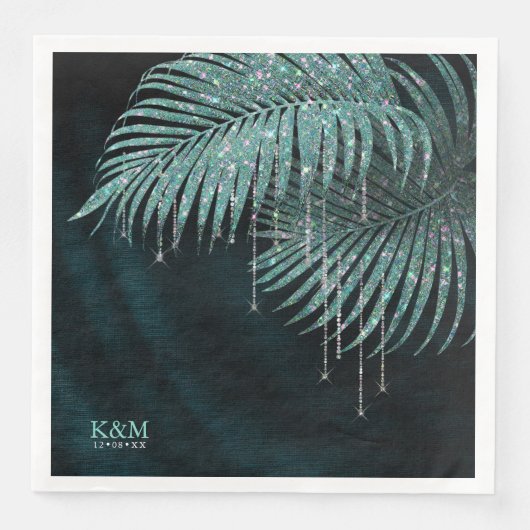 Jewel Palm Leaf Wedding Blauwgroen ID830 Servet (Voorkant)