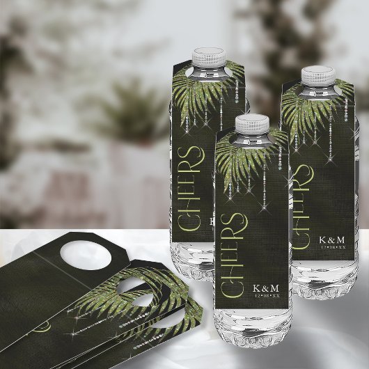 Jewel Palm Leaf Wedding Cheers Green ID830 Flessenhanger