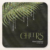 Jewel Palm Leaf Wedding Cheers Green ID830 Kartonnen Onderzetters (Voorkant)