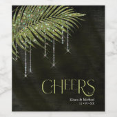 Jewel Palm Leaf Wedding Cheers Green ID830 Wijn Etiket (Enkel label)