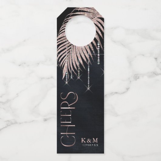 Jewel Palm Leaf Wedding Cheers Roos Gold ID830 Flessenhanger (Voorkant)