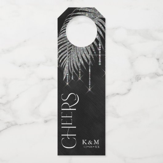 Jewel Palm Leaf Wedding Cheers Silver ID830 Flessenhanger (Voorkant)