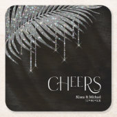 Jewel Palm Leaf Wedding Cheers Silver ID830 Kartonnen Onderzetters (Voorkant)