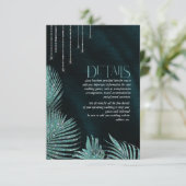 Jewel Palm Leaf Wedding Details Blauwgroen ID830 Informatiekaartje (Staand voorkant)