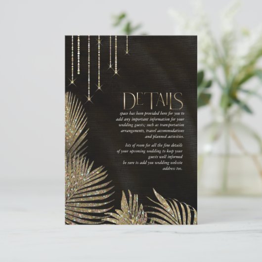 Jewel Palm Leaf Wedding Details Gold ID830 Informatiekaartje (Staand voorkant)