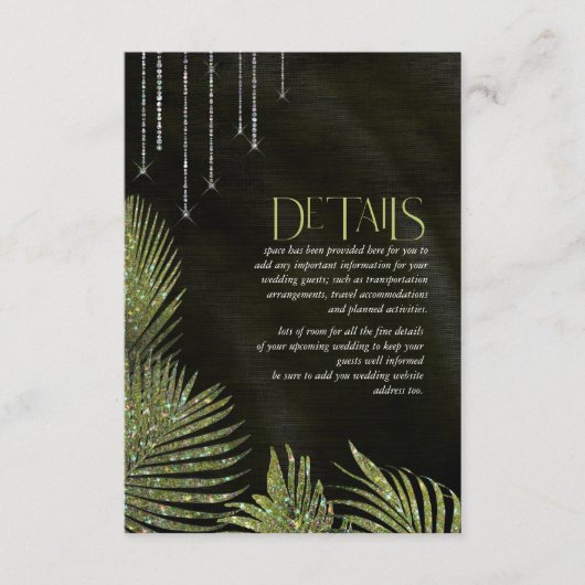 Jewel Palm Leaf Wedding Details Green ID830 Informatiekaartje (Voorkant)