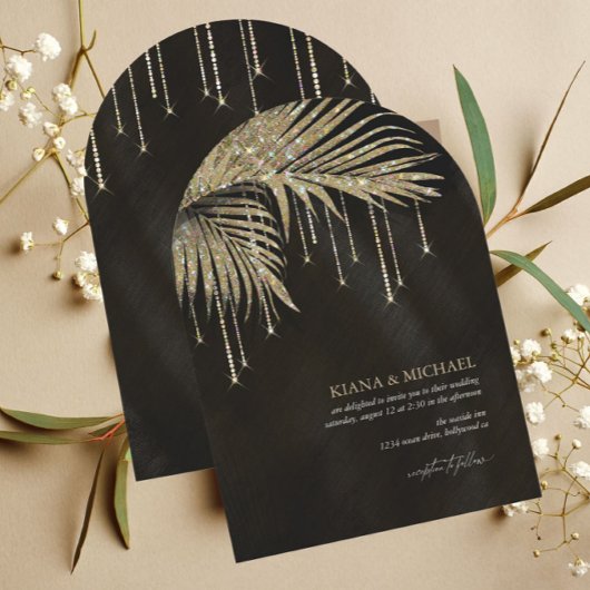 Jewel Palm Leaf Wedding Gold Arch ID830 Kaart