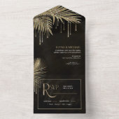 Jewel Palm Leaf Wedding Gold ID830 All In One Uitnodiging (Binnen)