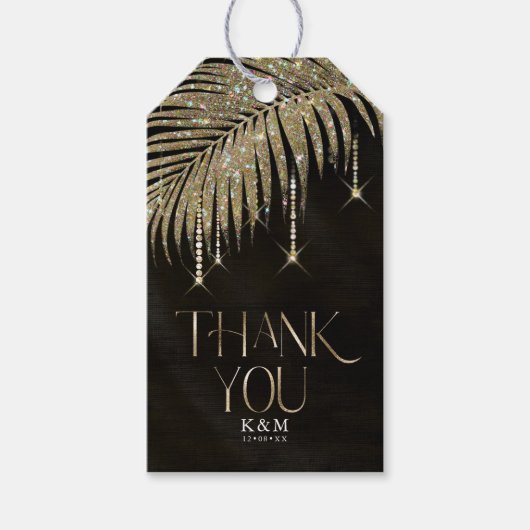 Jewel Palm Leaf Wedding Gold ID830 Cadeaulabel (Voorkant)