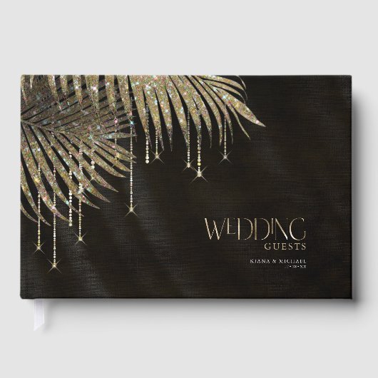 Jewel Palm Leaf Wedding Gold ID830 Gastenboek (Voorkant)