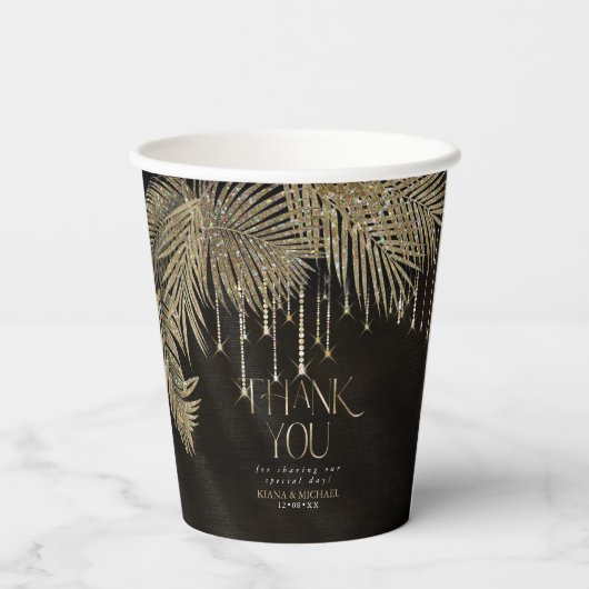 Jewel Palm Leaf Wedding Gold ID830 Papieren Bekers (Achterkant)