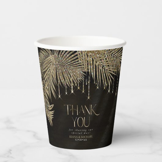 Jewel Palm Leaf Wedding Gold ID830 Papieren Bekers (Voorkant)