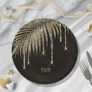 Jewel Palm Leaf Wedding Gold ID830 Papieren Bordje